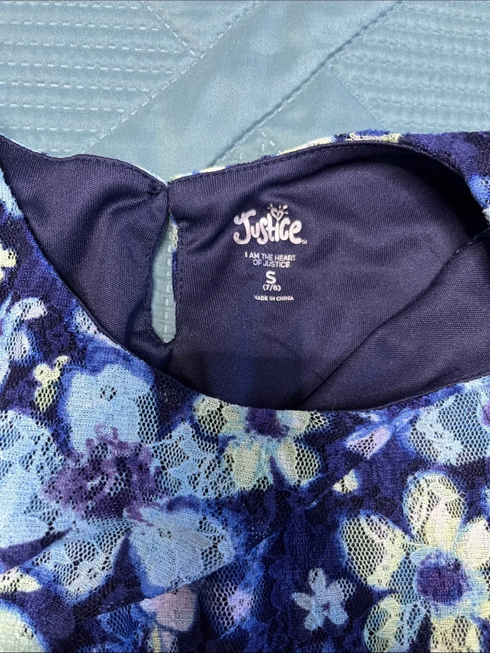 Justice Navy Floral Fit & Flare Dress with Blue and Yellow Accents